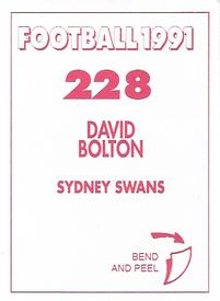 1991 Select AFL Stickers #228 David Bolton Back